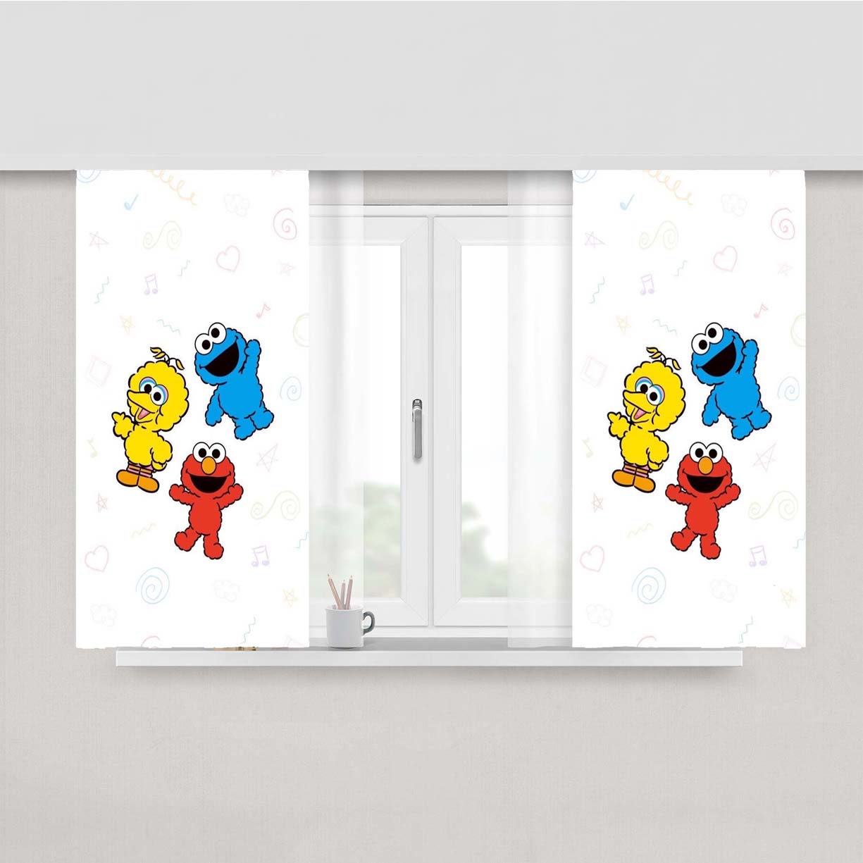 Big Bird Elmo Cookie Monster Peach Skin Window Curtains