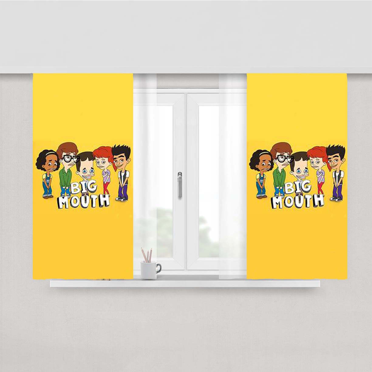 Big Mouth Cartoon Series Peach Skin Window Curtains