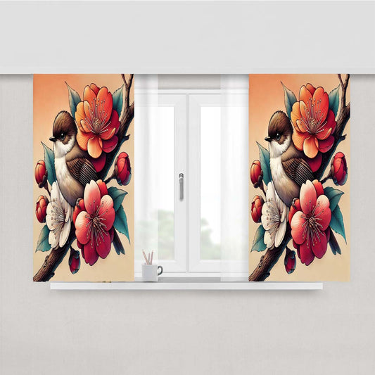 Bird Floral Peach Skin Window Curtains