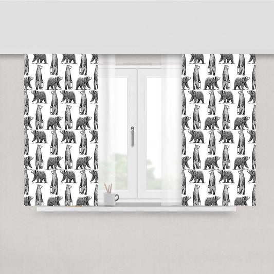 Black And White Skate Bear Illustrations Pattern Peach Skin Window Curtains
