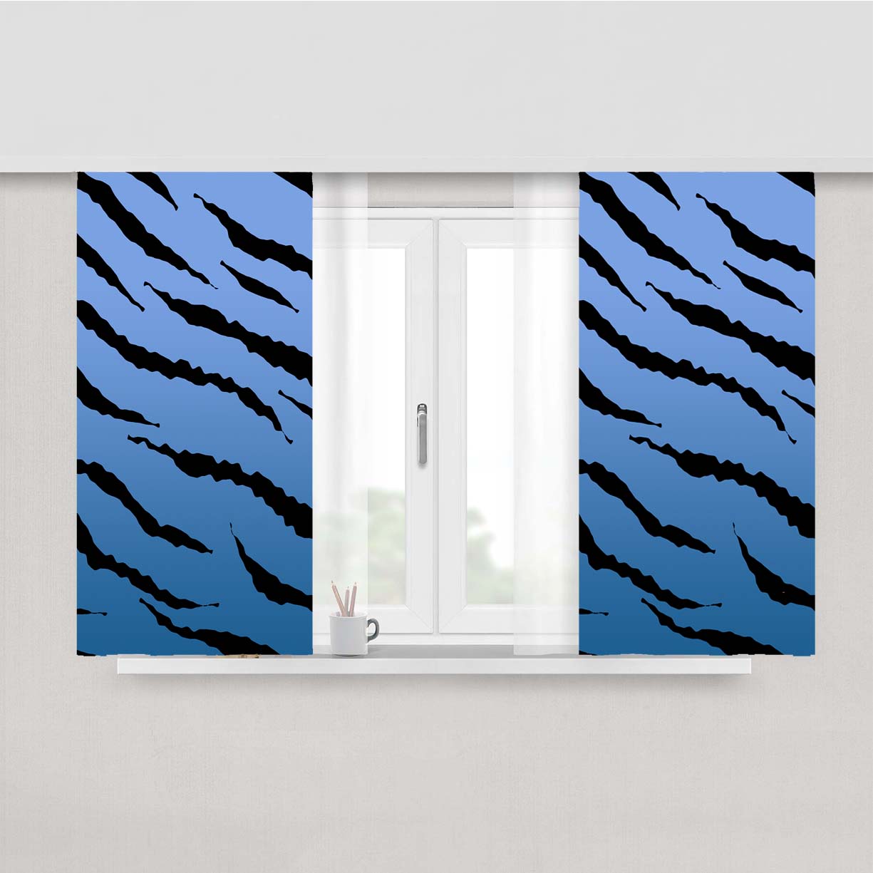 Black Blue Gradient Tiger Skin Texture Nature Pattern Art Peach Skin Window Curtains