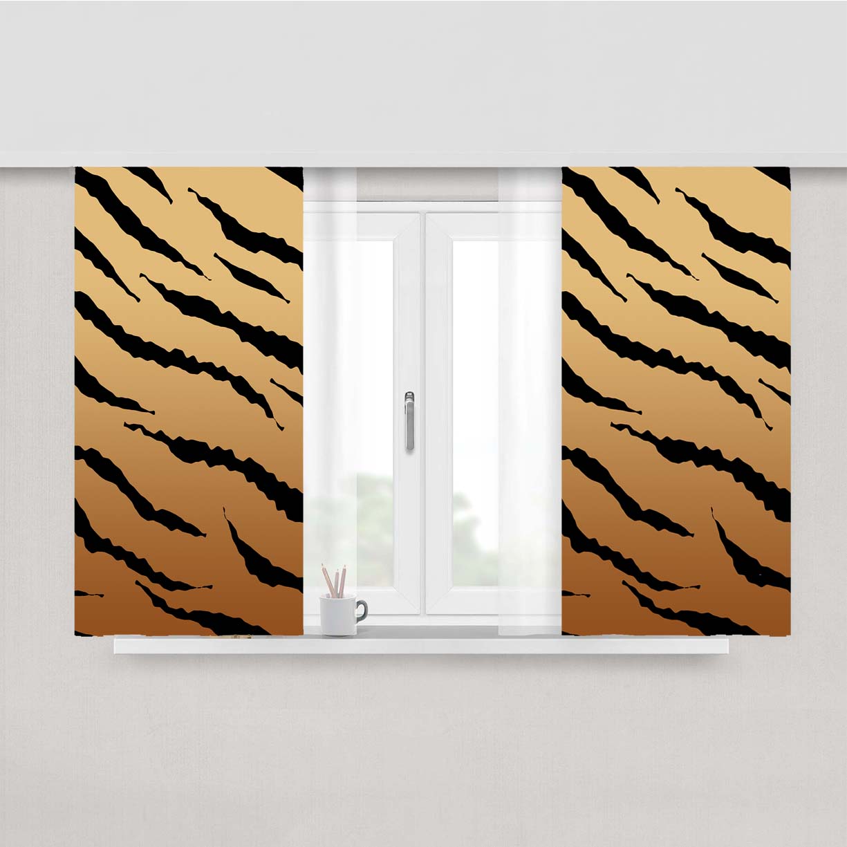 Black Brown Gradient Tiger Skin Texture Nature Pattern Peach Skin Window Curtains
