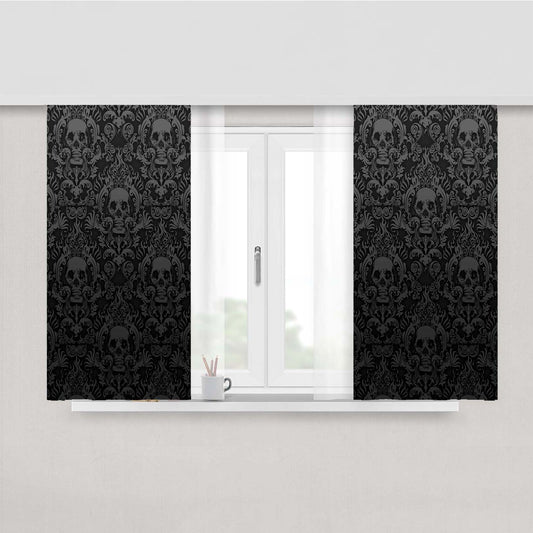 Black Damask Skull Pattern Peach Skin Window Curtains