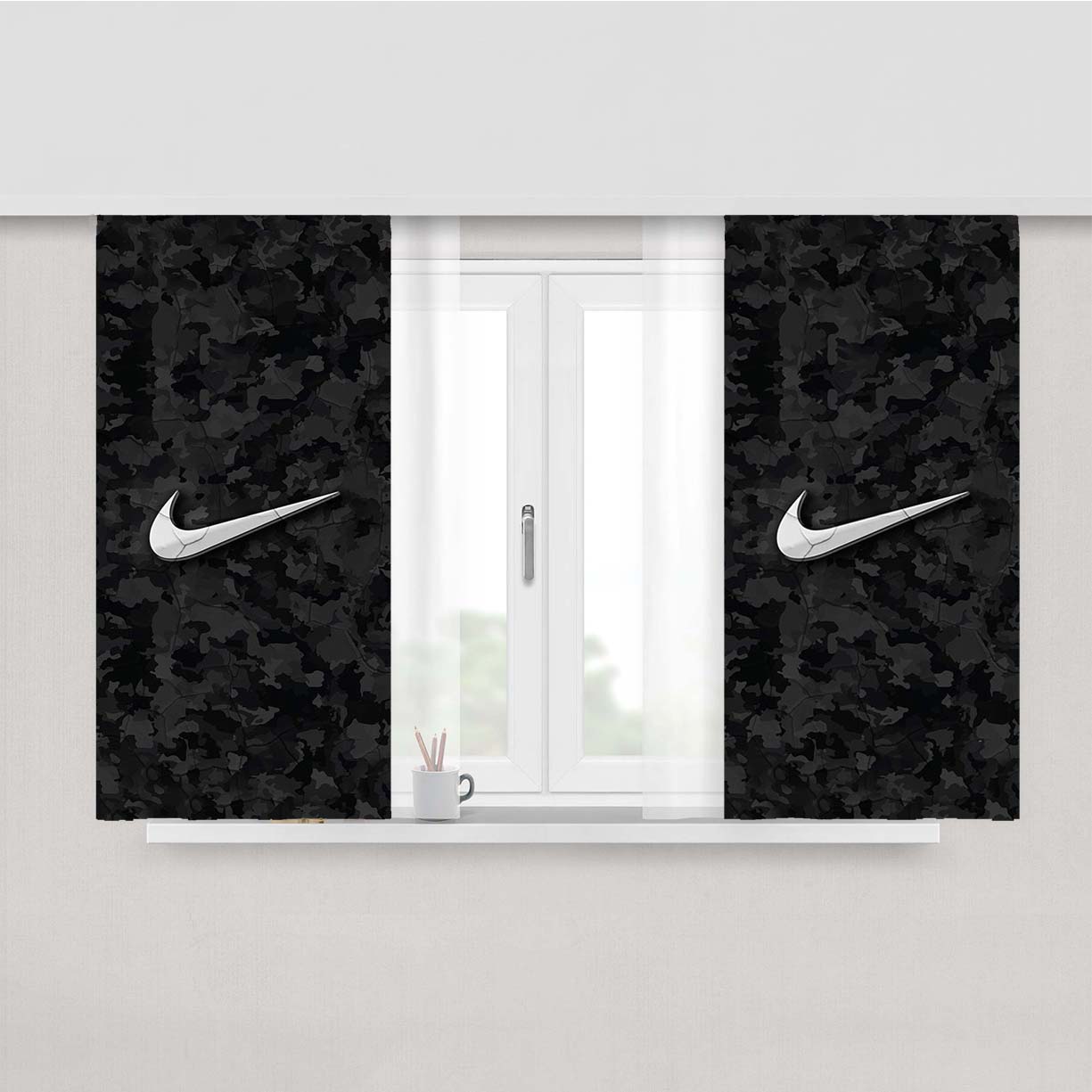 Black Nike Camo Peach Skin Window Curtains