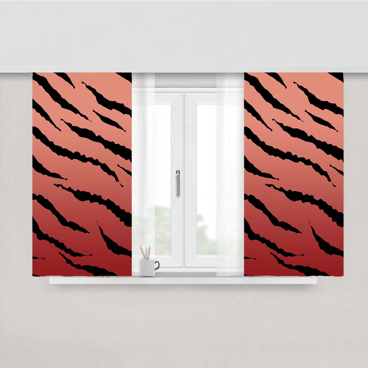 Black Peach Gradient Tiger Skin Texture Nature Pattern Art Peach Skin Window Curtains