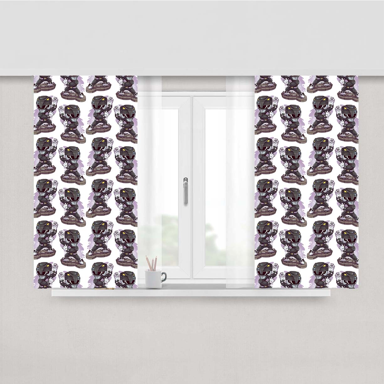 Black Ranger Power Rangers Collage Pattern Peach Skin Window Curtains