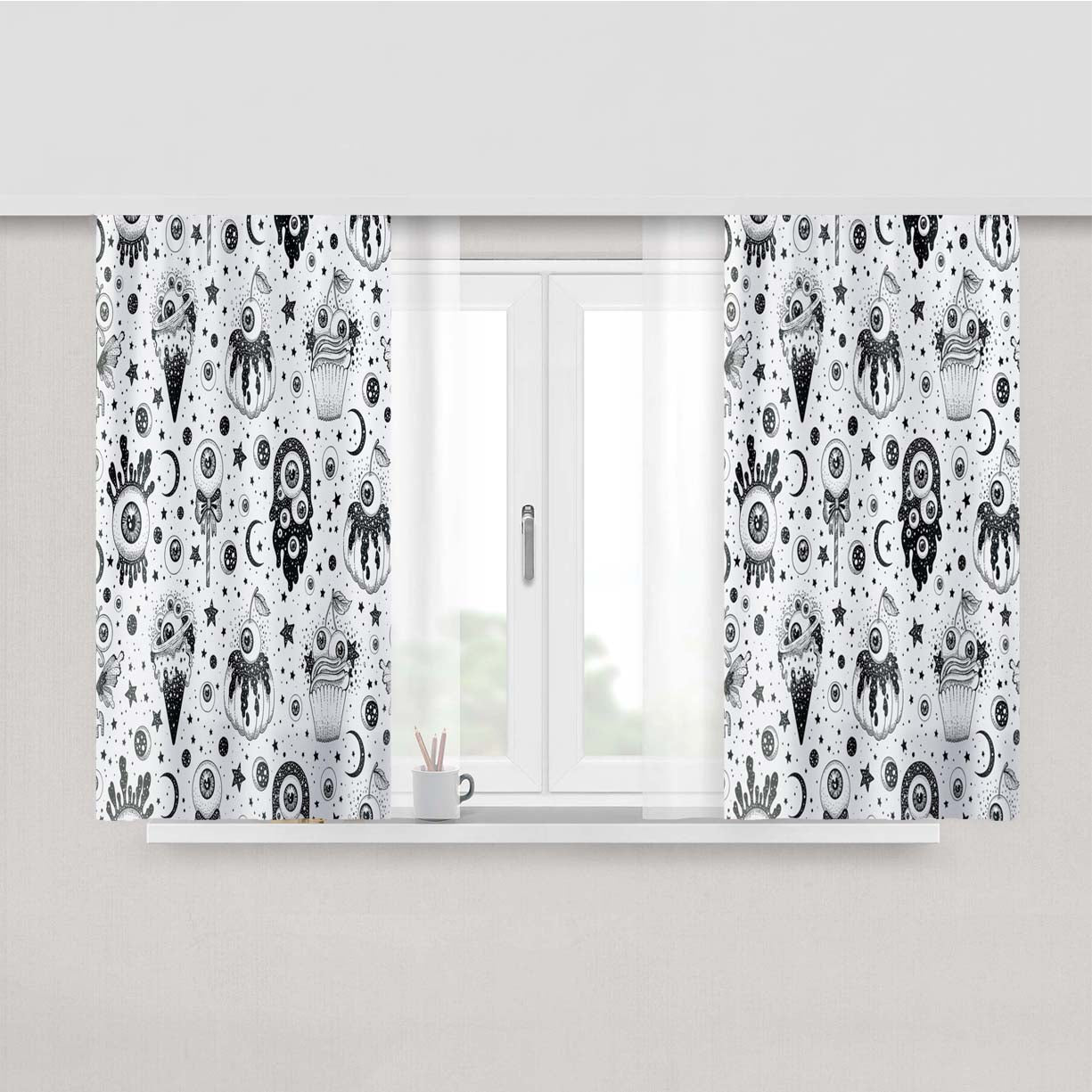 Black Skull Peach Skin Window Curtains