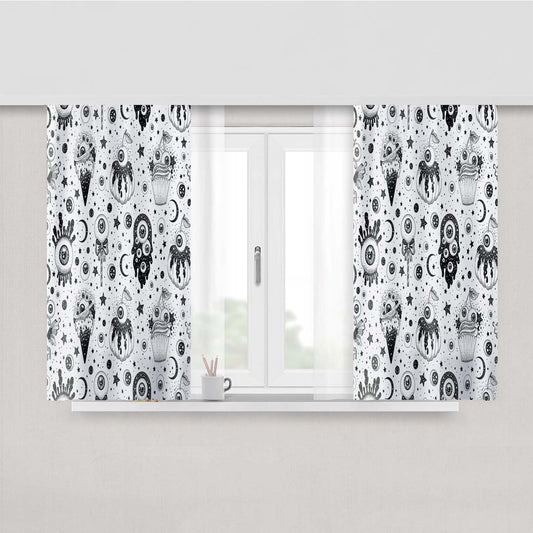 Black Skull Peach Skin Window Curtains