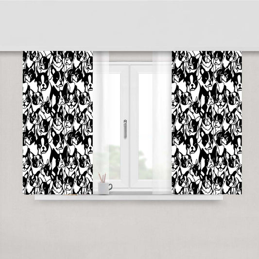 Black White Boston Terrier Pattern Peach Skin Window Curtains