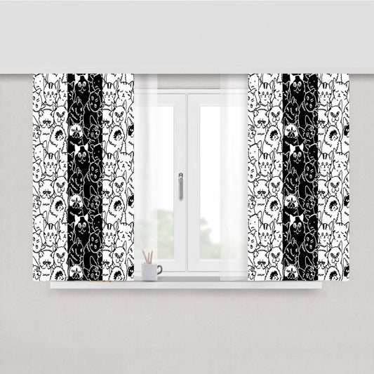 Black White Cats Pattern Peach Skin Window Curtains