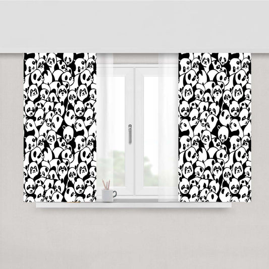 Black White Cute Panda Pattern Peach Skin Window Curtains