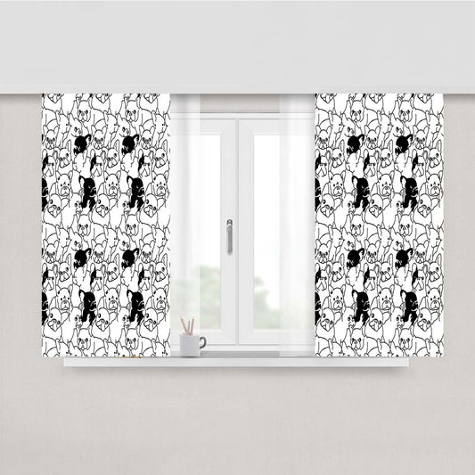 Black White French Bulldog Pattern Peach Skin Window Curtains