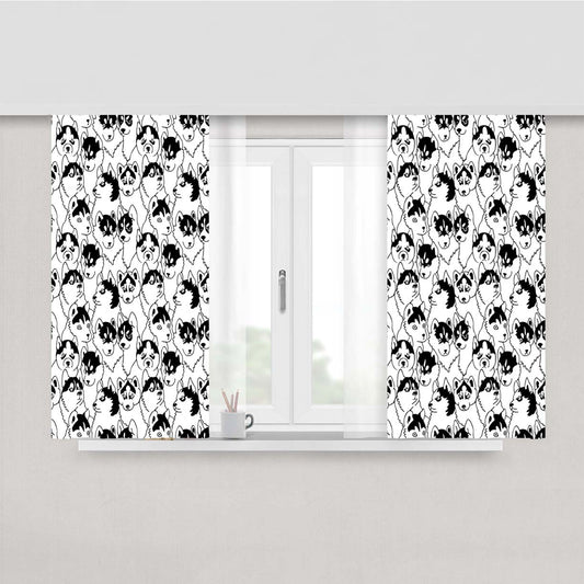 Black White Husky Pattern Peach Skin Window Curtains