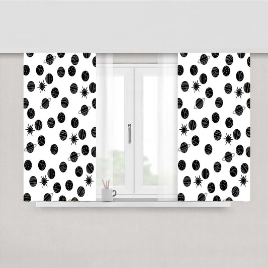 Black White Planet Pattern Doodle Peach Skin Window Curtains