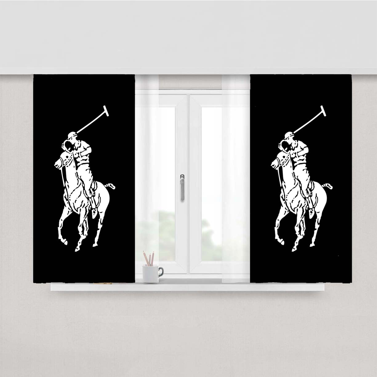 Black White Polo Ralph Lauren Logo Peach Skin Window Curtains
