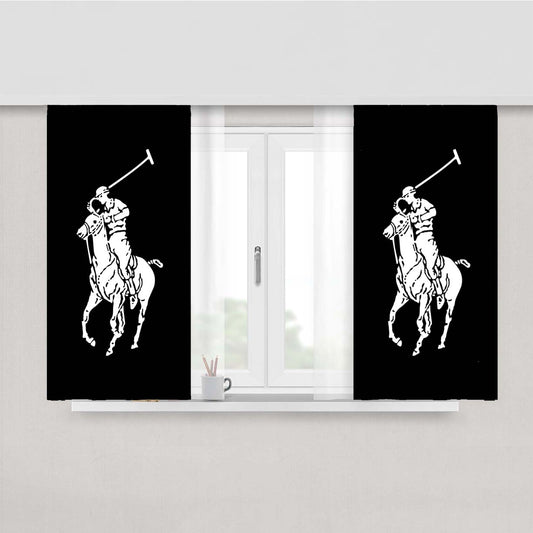 Black White Polo Ralph Lauren Logo Peach Skin Window Curtains