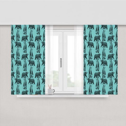 Blue And Black Skate Bear Illustrations Pattern Peach Skin Window Curtains