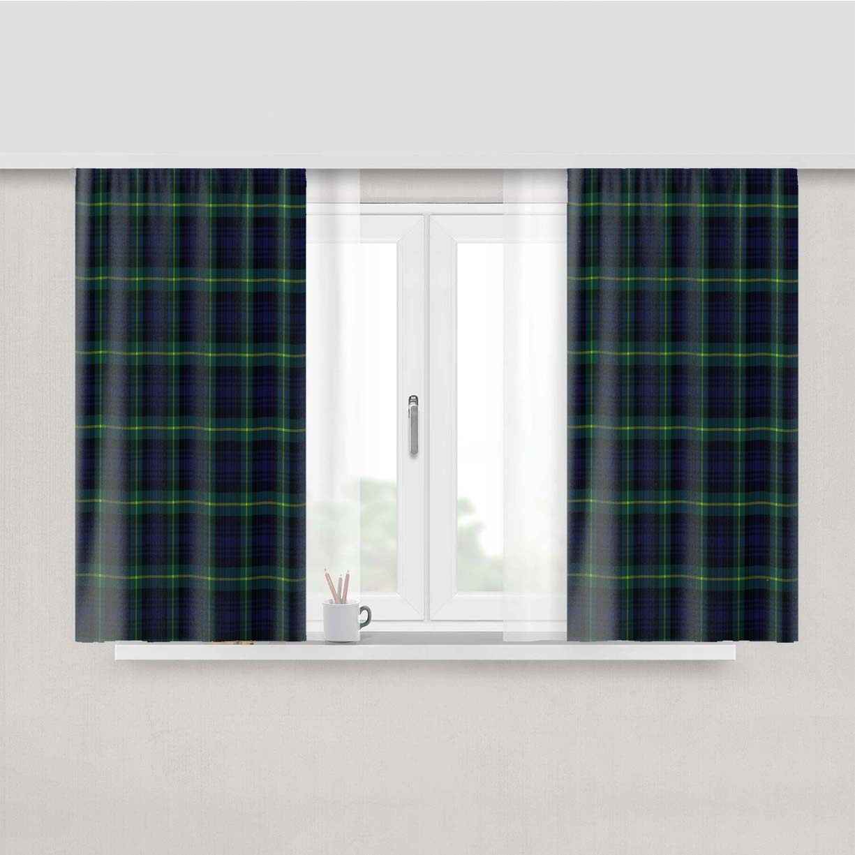 Blue And Green Plaid Peach Skin Window Curtains