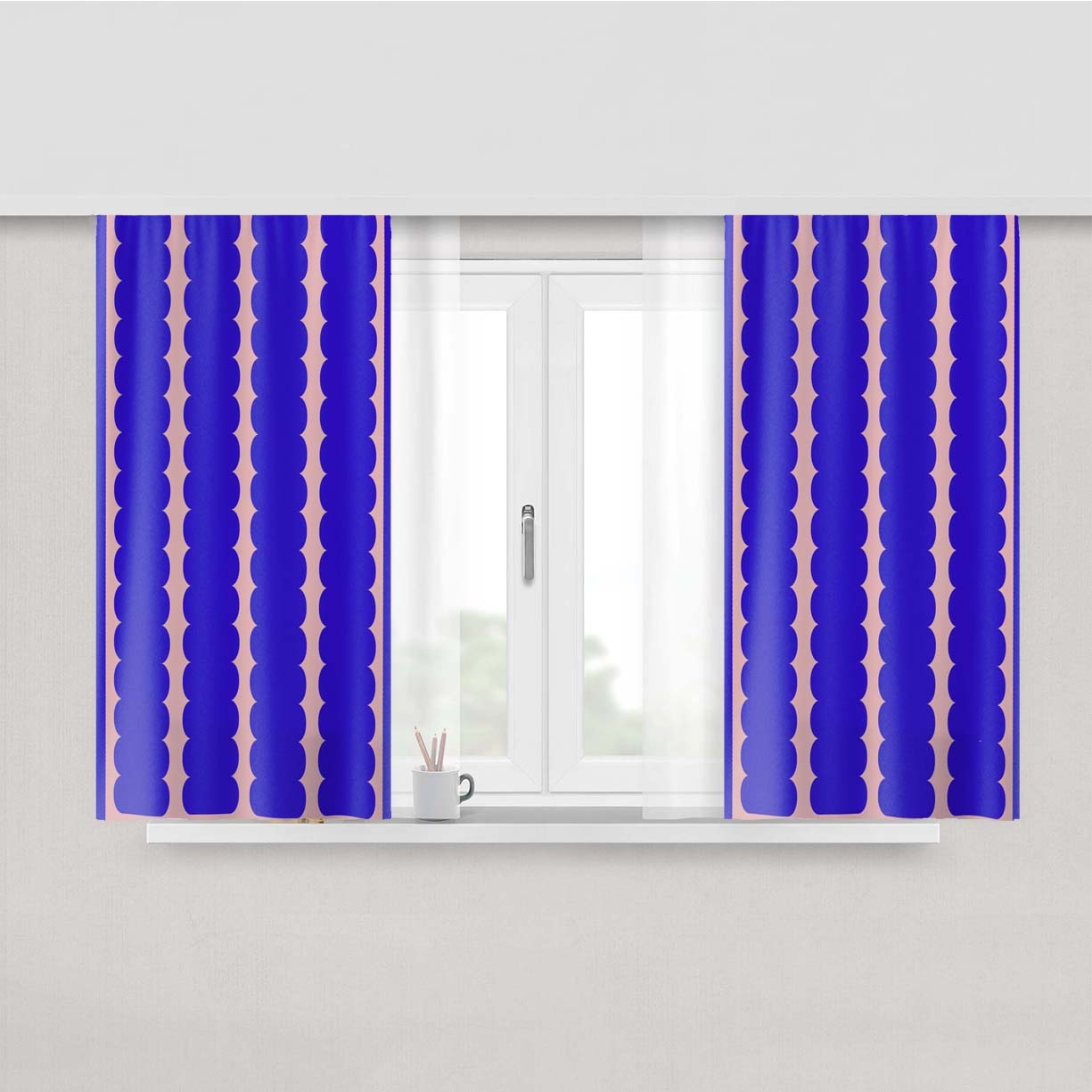 Blue Blush Cloud Patterns Peach Skin Window Curtains