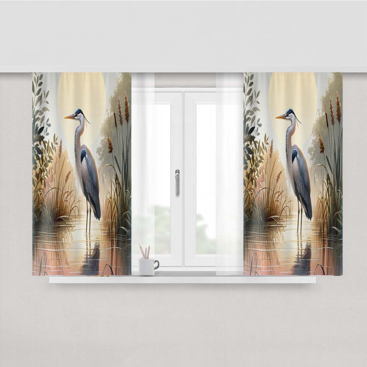 Blue Heron Printed Coastal William Morris Peach Skin Window Curtains