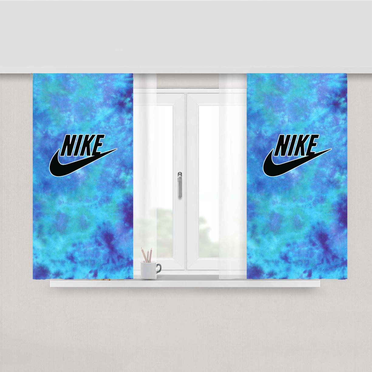 Blue Nike Tie Dye Peach Skin Window Curtains
