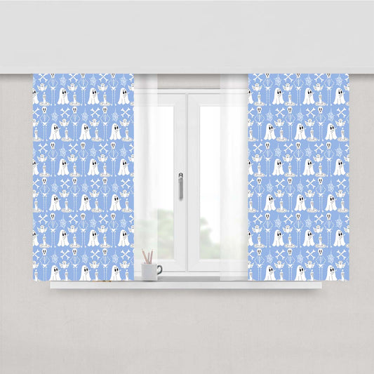 Blue Pattern Halloween Ghost Skeleton Peach Skin Window Curtains