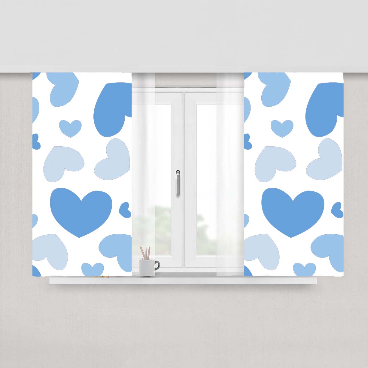 Blue Pattern Of Heart Peach Skin Window Curtains