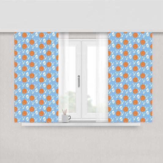 Blue Pattern Pumpkins Bone And Head Skeleton Halloween Peach Skin Window Curtains