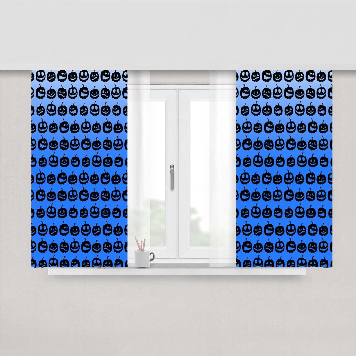 Blue Pumpkins Pattern Silhouette Peach Skin Window Curtains