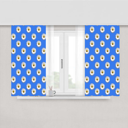Blue White Daisy Flower Pattern Peach Skin Window Curtains