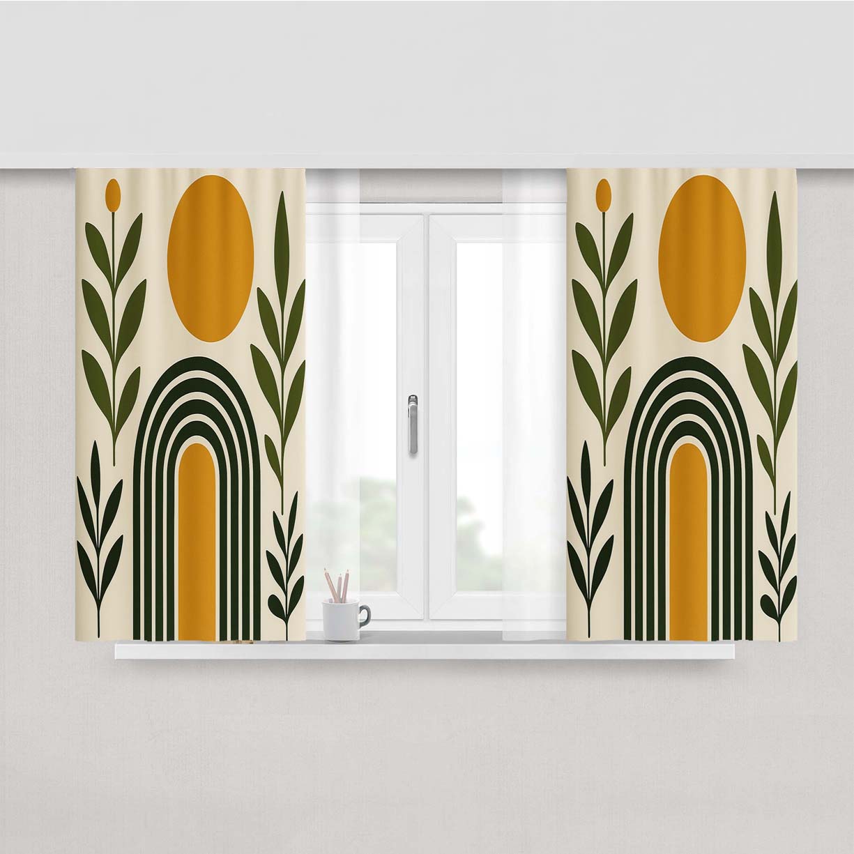Boho Mid Century Modern Peach Skin Window Curtains