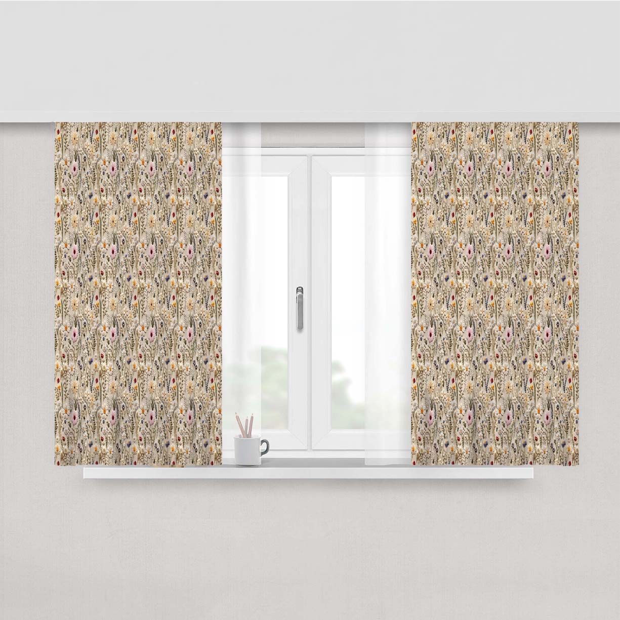 Boho Shabby Chic Floral Wildflower Peach Skin Window Curtains
