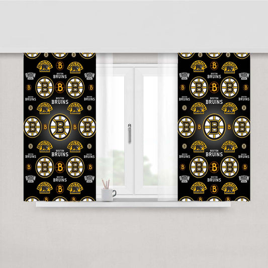Boston Bruins Logo Pattern Black Peach Skin Window Curtains