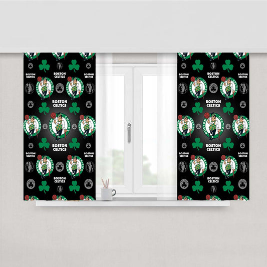 Boston Celtics Logo Pattern Black Peach Skin Window Curtains