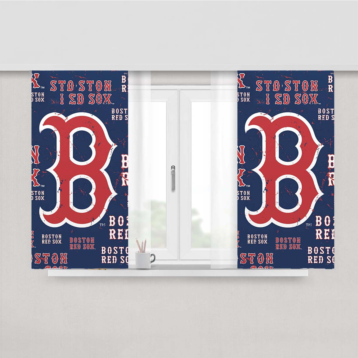 Boston Red Sox Baseball 4 Peach Skin Window Curtains