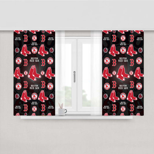 Boston Red Sox Logo Pattern Black Peach Skin Window Curtains