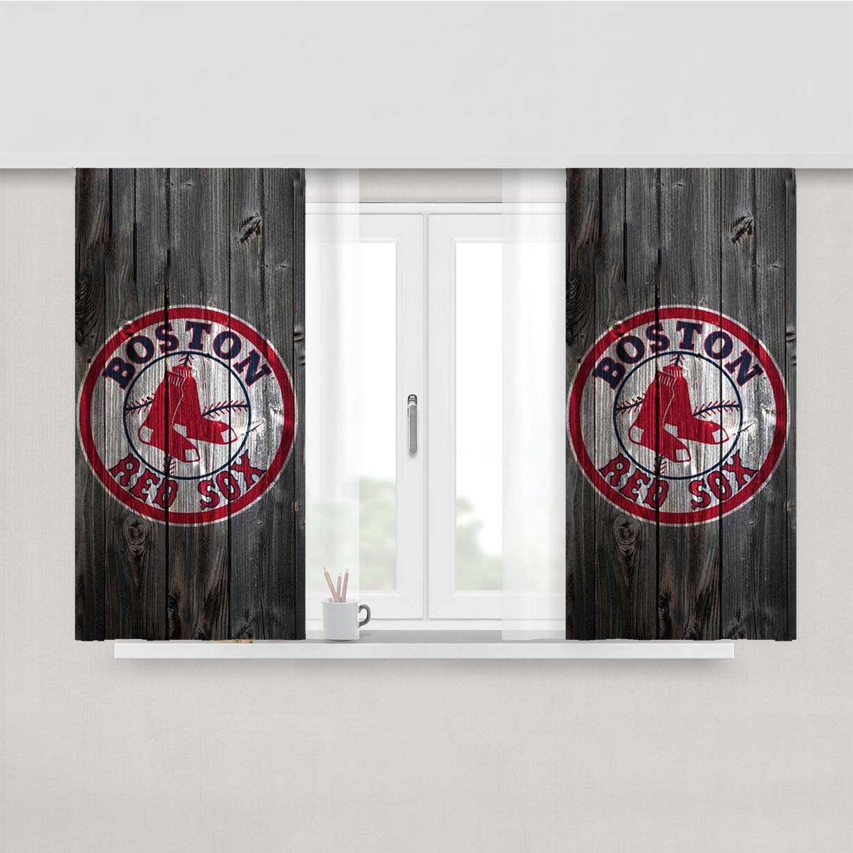 Boston Red Sox Wood Peach Skin Window Curtains