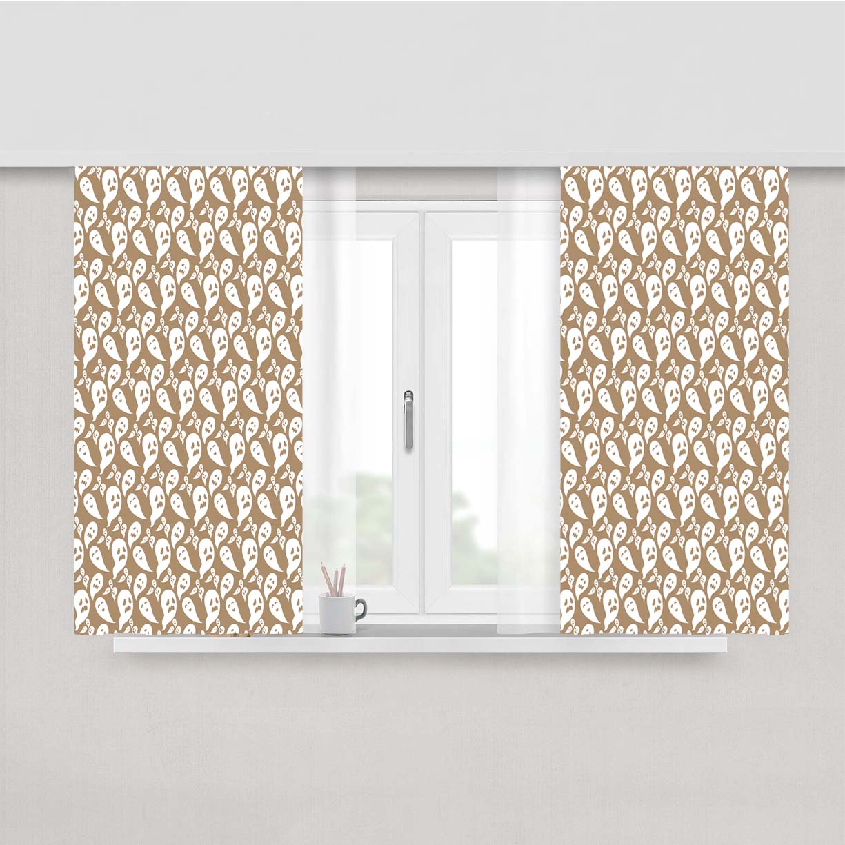 Brown Ghosts Pattern Halloween Peach Skin Window Curtains