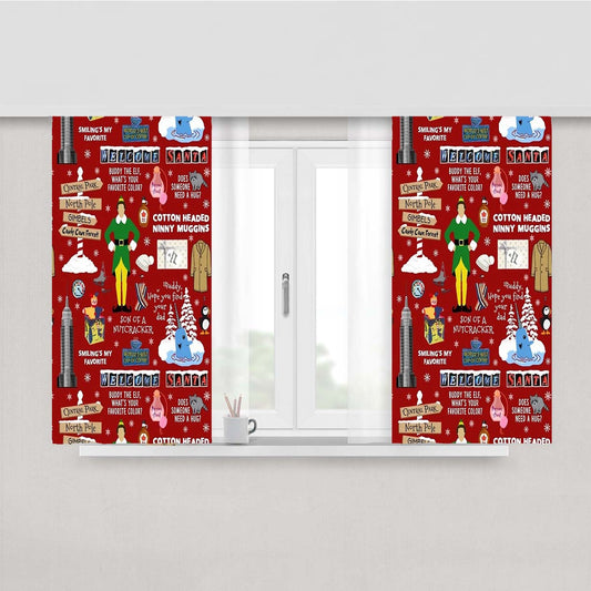 Buddy The Elf Collage Peach Skin Window Curtains