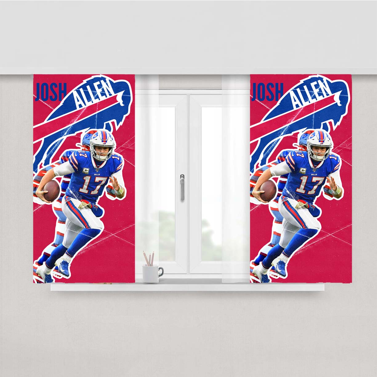 Buffalo Bills Josh Allen Peach Skin Window Curtains