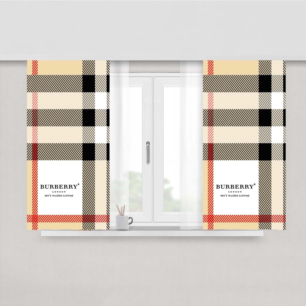 Burberry Pattern Square Peach Skin Window Curtains
