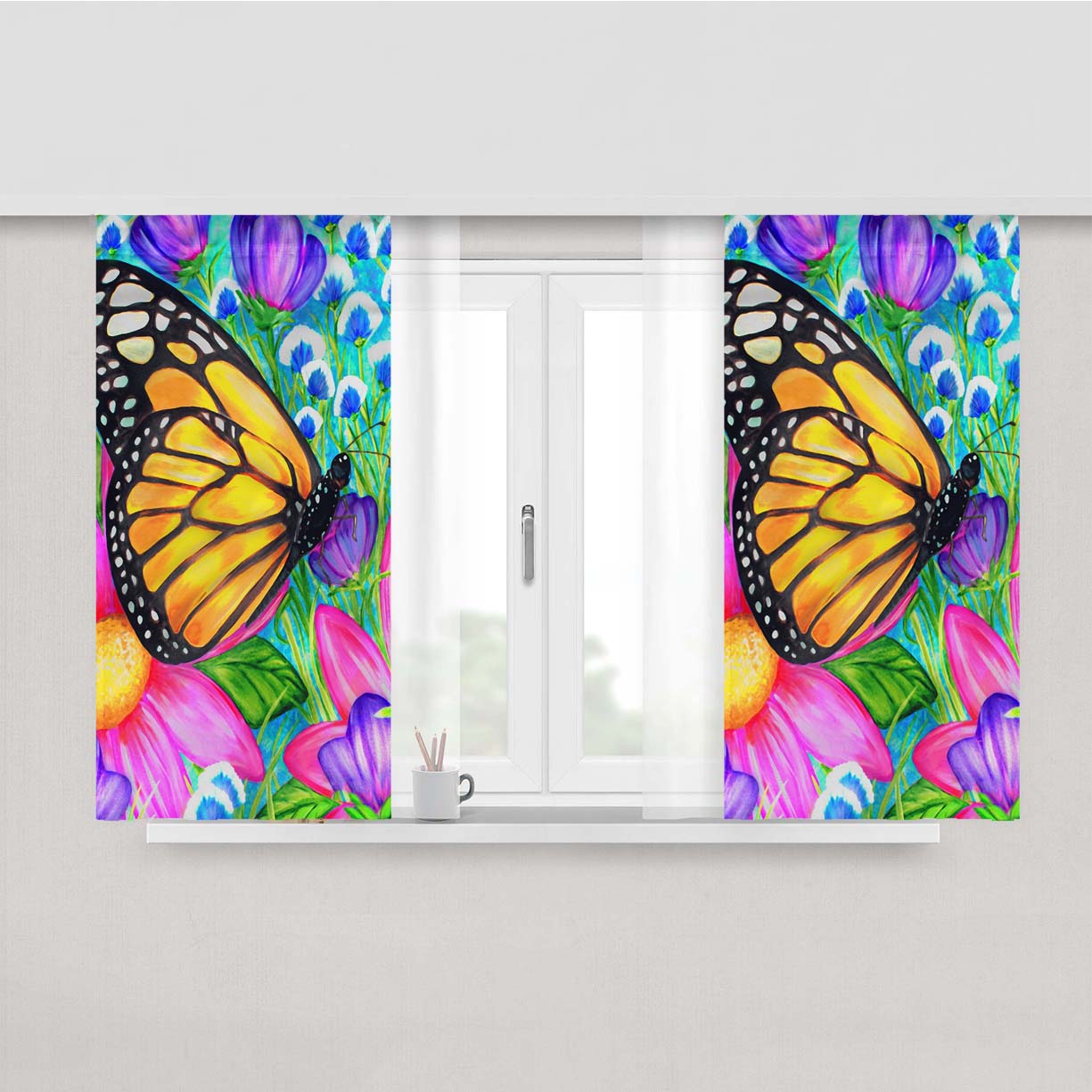 Butterfly Blooms Peach Skin Window Curtains