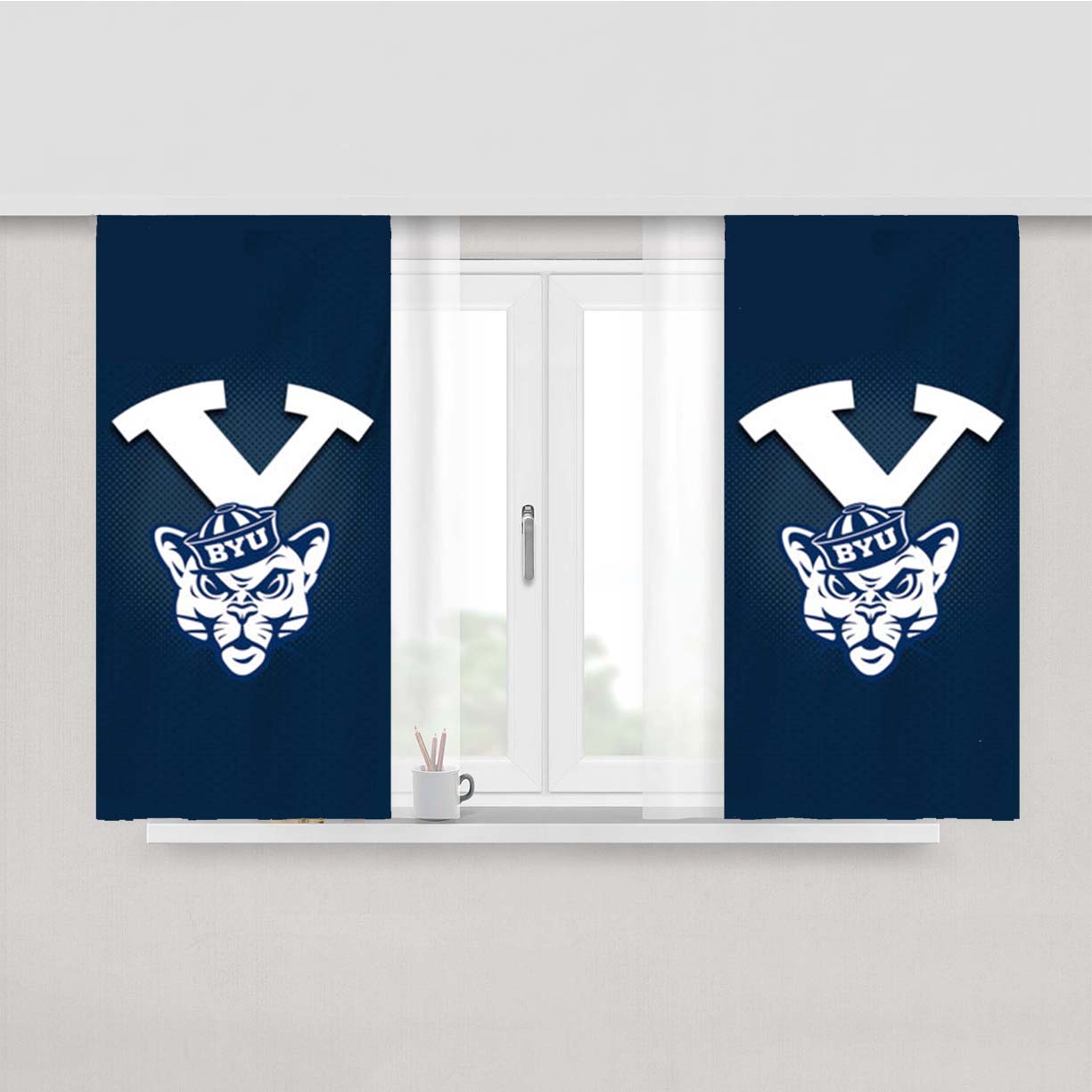 Byu Cougars Logo Peach Skin Window Curtains