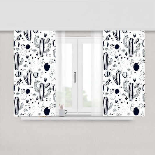 Cactus Black White Pattern Peach Skin Window Curtains