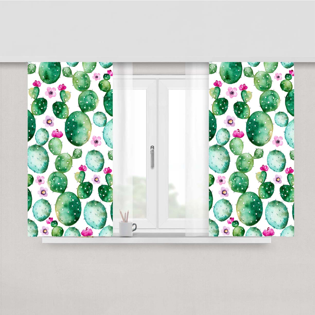Cactus Pattern Art Peach Skin Window Curtains
