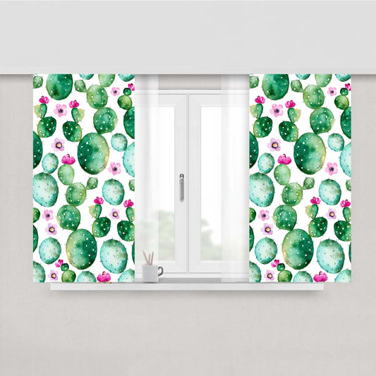 Cactus Pattern Art Peach Skin Window Curtains