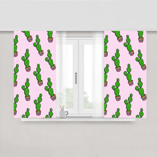 Cactus Pattern Pink Canvas Peach Skin Window Curtains