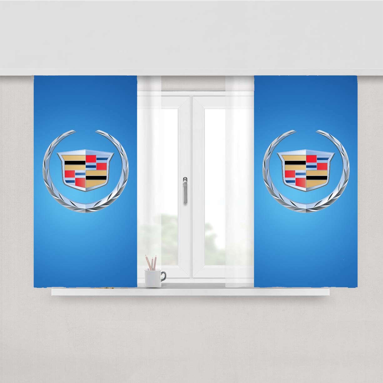 Cadillac Blue Wallpaper Peach Skin Window Curtains
