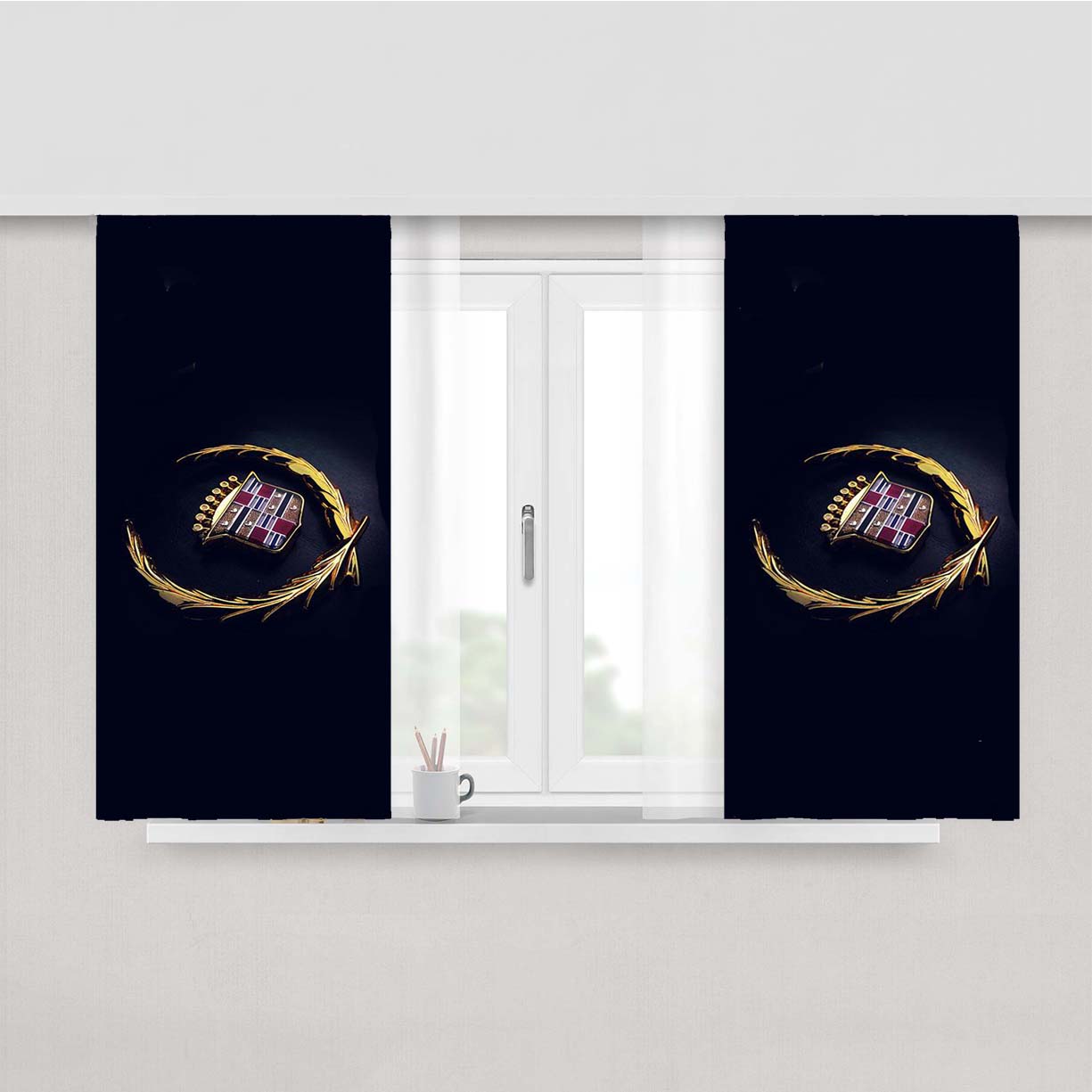 Cadillac Gold Logo Peach Skin Window Curtains