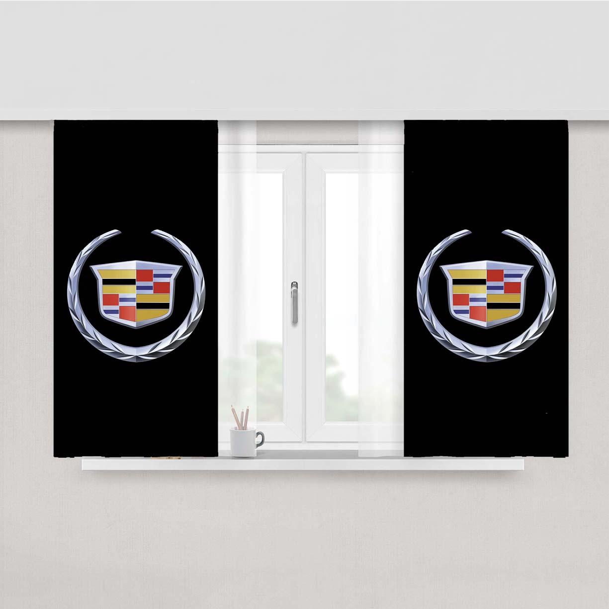 Cadillac Logo Black Peach Skin Window Curtains